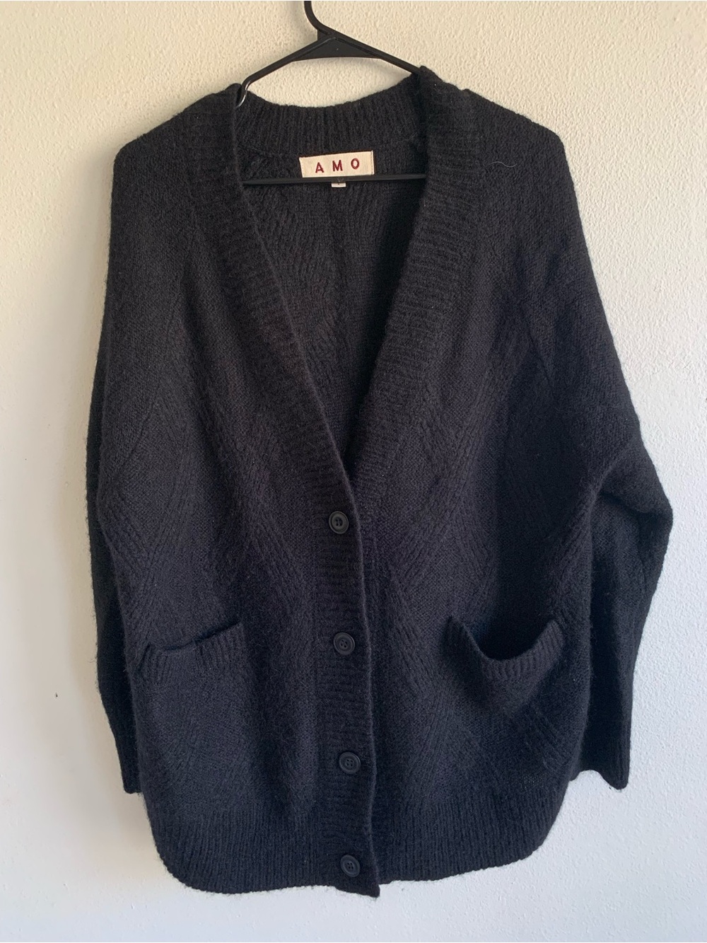 Amo Womens Small Black Oversized Alpaca Merino Cardigan Sweater